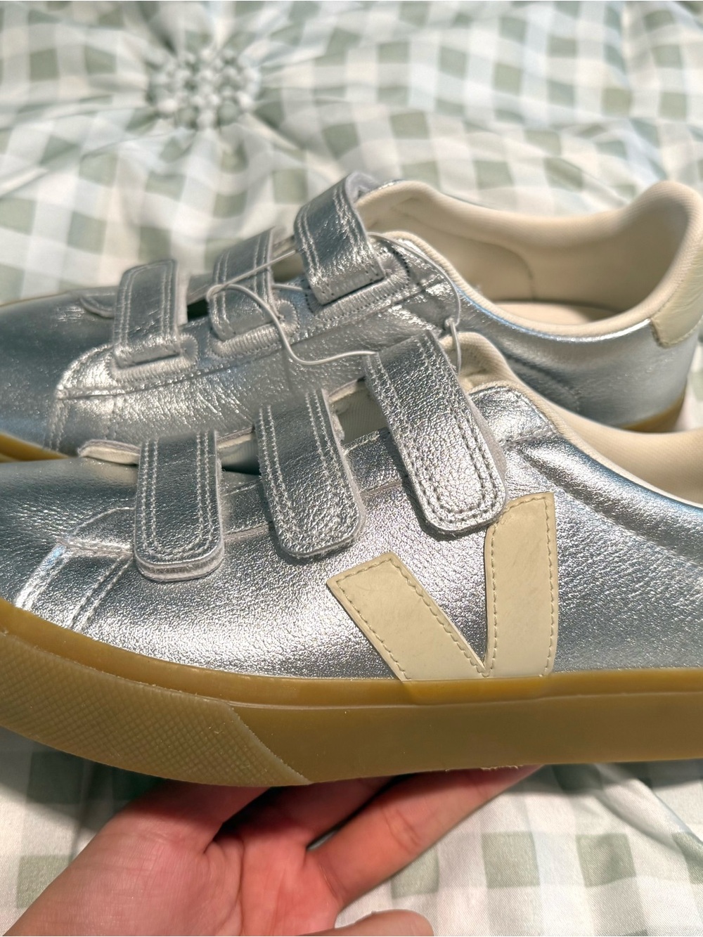 Veja Silver Velcro Sneakers with Gum Sole